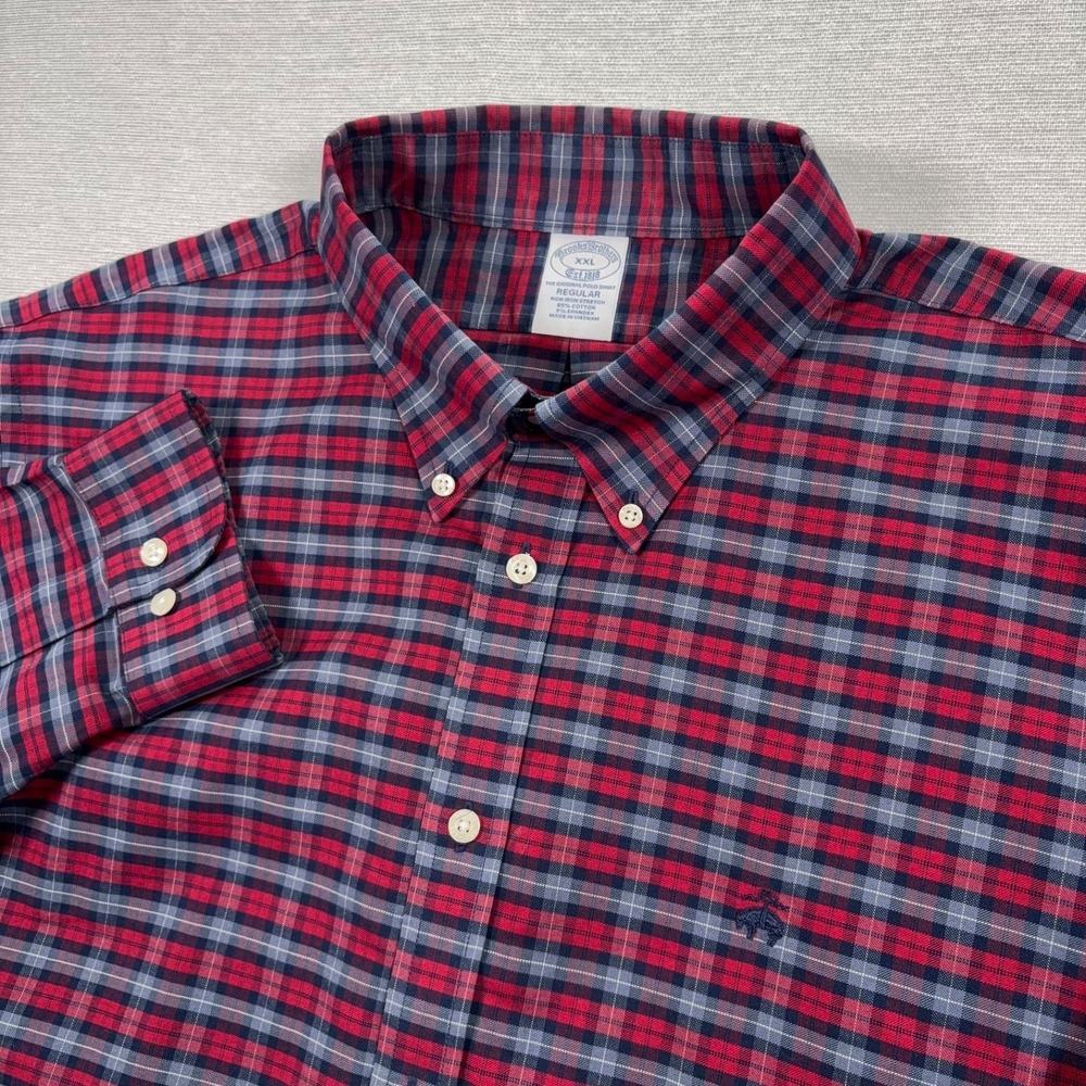 Brooks Brothers Regular Shirt Mens XXL Red Blue Plaid Long Sleeve Button Down